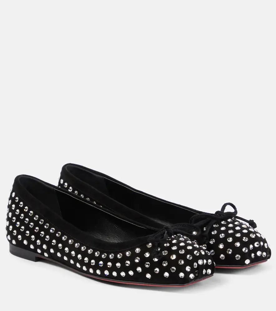 Christian Louboutin Mamadrague Embellished Suede Ballet Flats