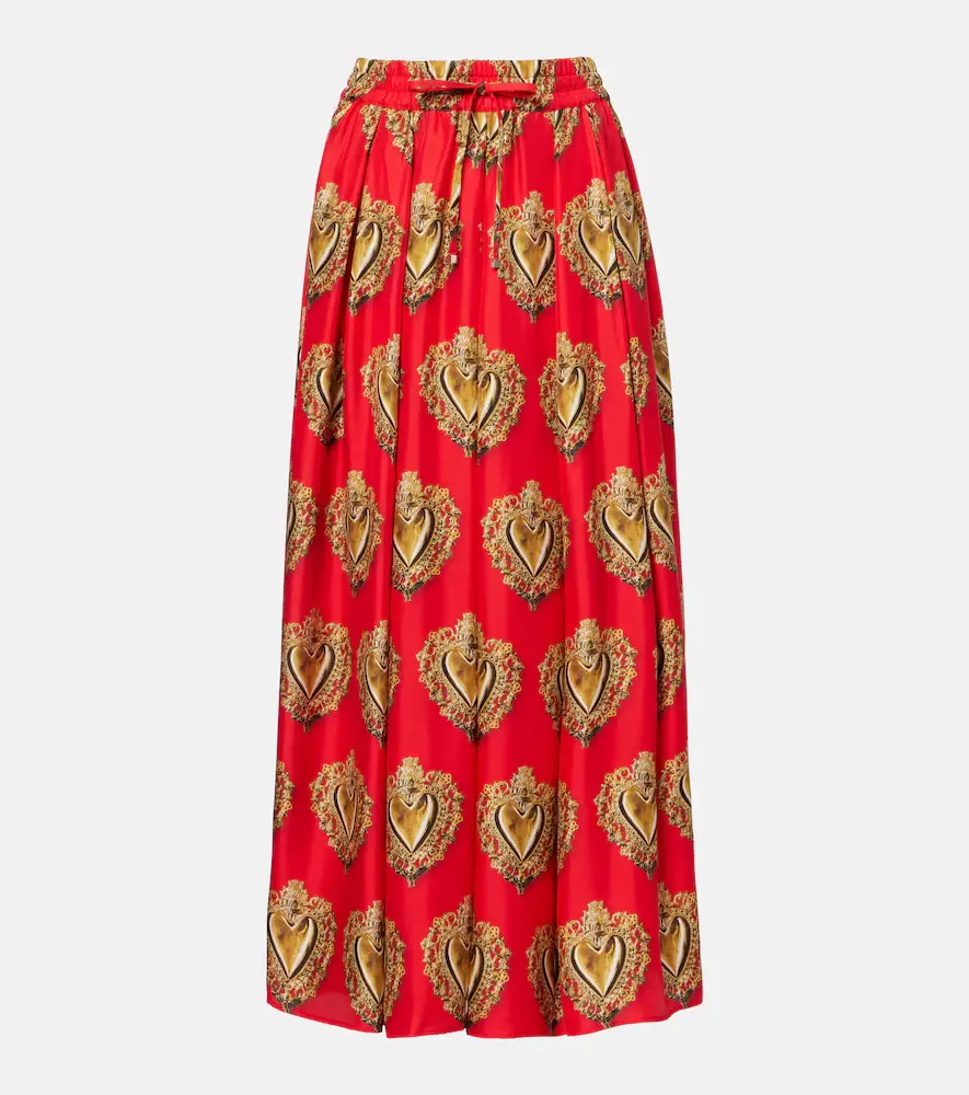 & Gabbana Printed Silk Satin Maxi Skirt