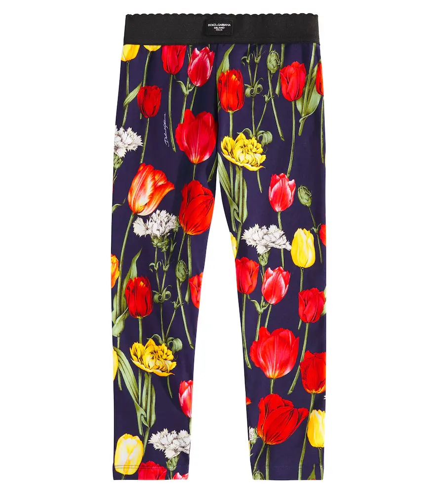 & Gabbana Kids Floral Cotton-blend Leggings