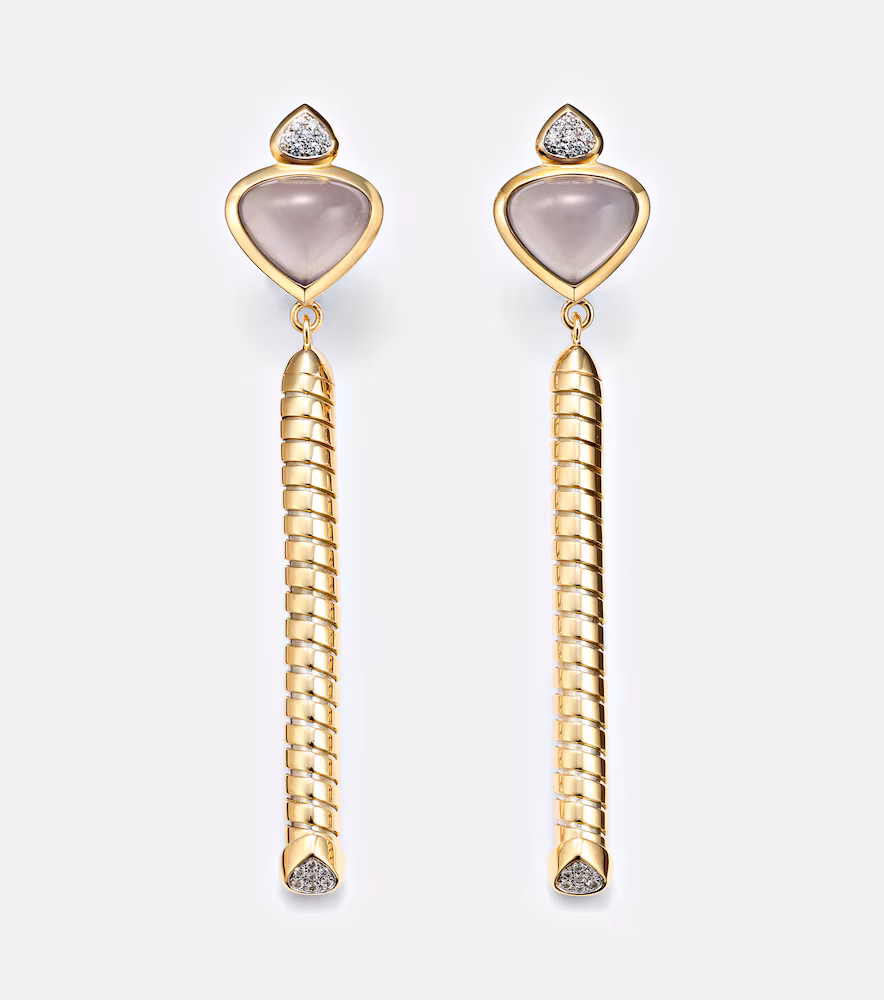 Marina B Trisolina 18kt Gold Drop Earrings with Chalcedony and Diamonds