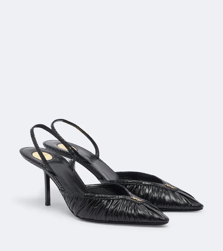 Saint Laurent Folie Cassandre Leather Slingback Pumps