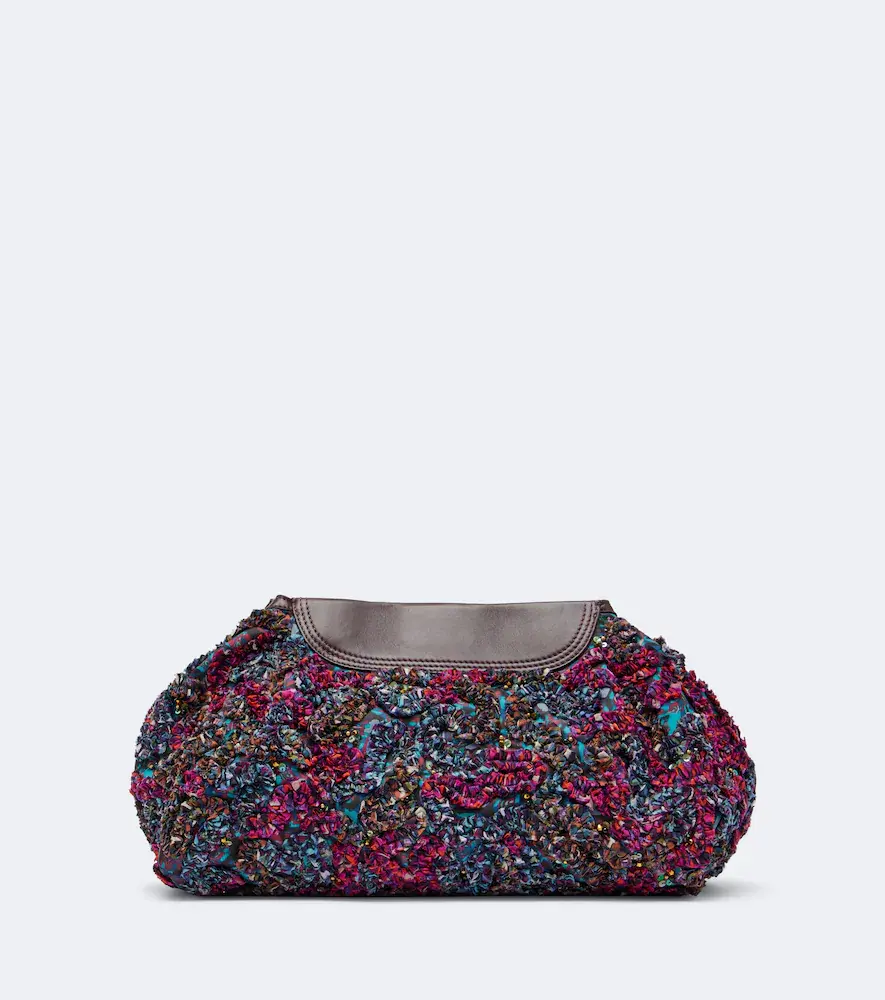 Dries van Noten Small Embellished Leather-trimmed Clutch