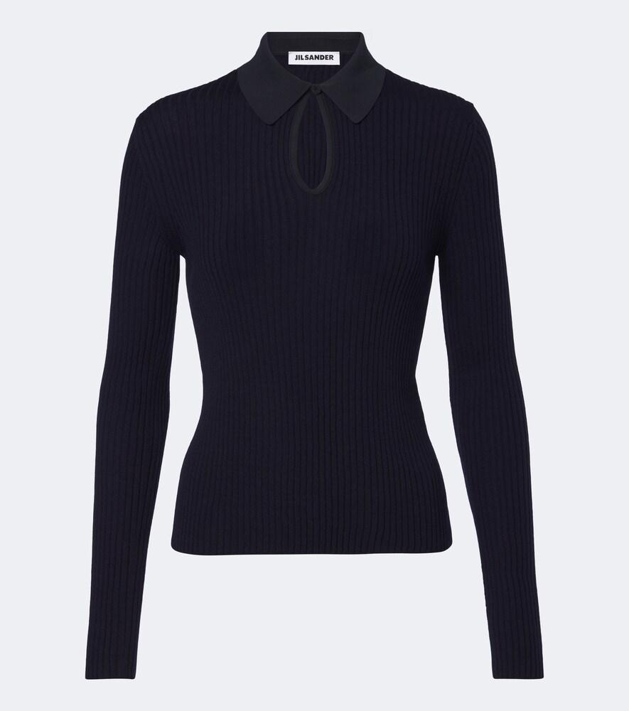 Jil Sander Cutout Ribbed-knit Wool Polo Sweater