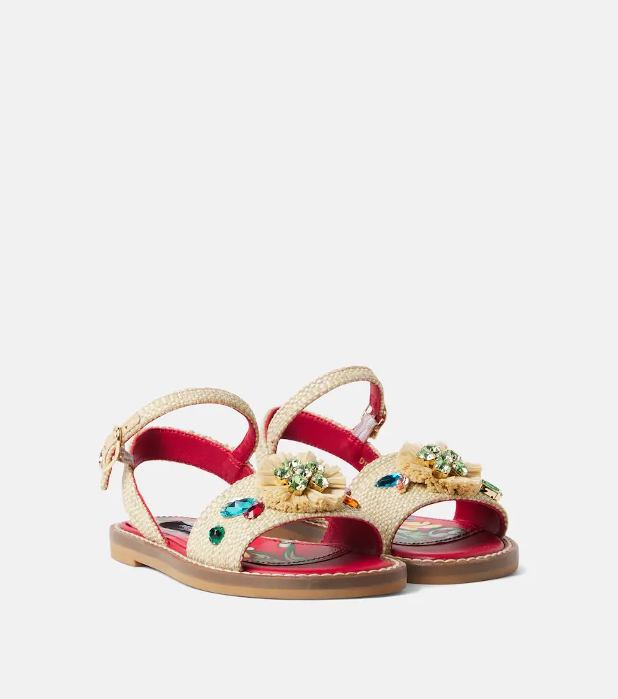 & Gabbana Kids Embellished Raffia-effect Sandals