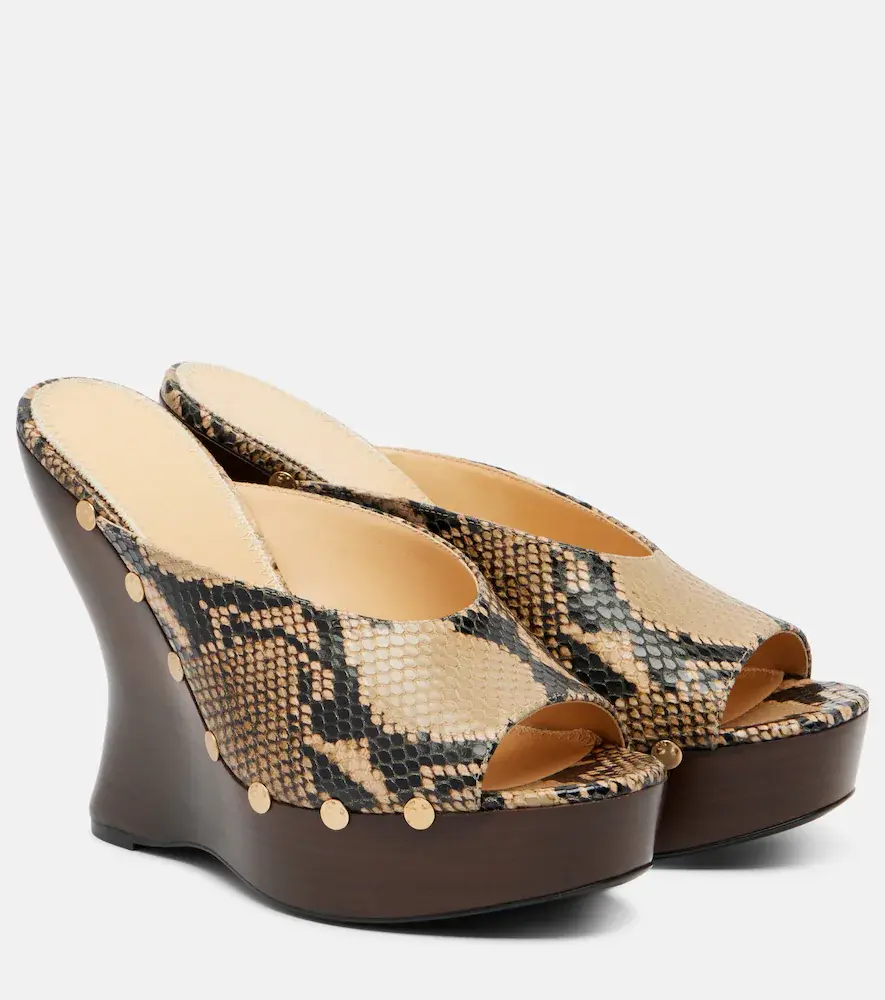 Magda Butrym Snake-effect Leather Wedge Mules