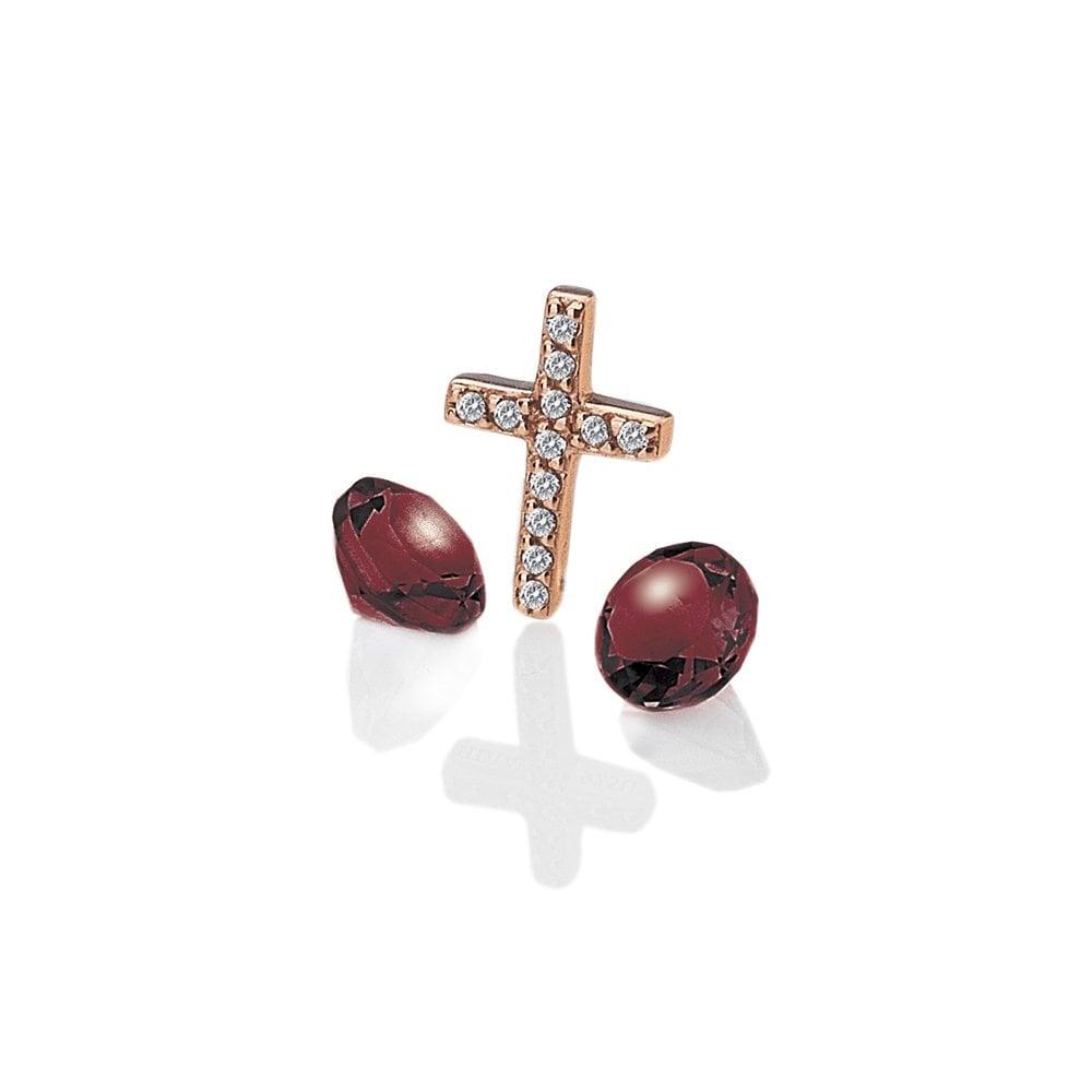 Anais Paris Rose Gold Plated Sterling Silver Cross with Garnet Cabocho