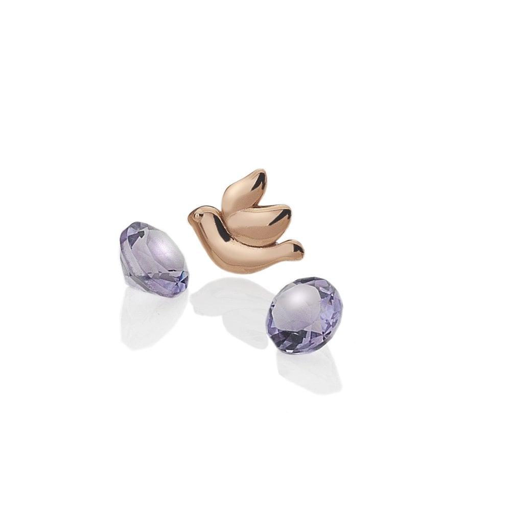 Anais Paris Rose Gold Plated Sterling Silver Dove with Amethyst Caboch