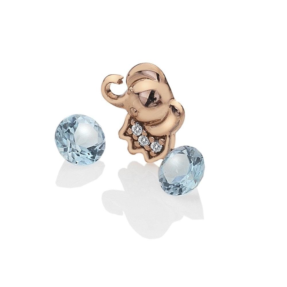 Anais Paris Rose Gold Plated Sterling Silver Elephant with Blue Topaz