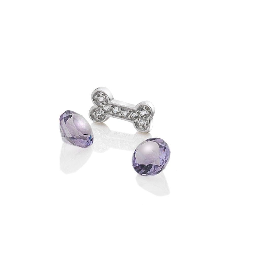 Anais Paris Sterling Silver Dog Bone with Amethyst Cabochons