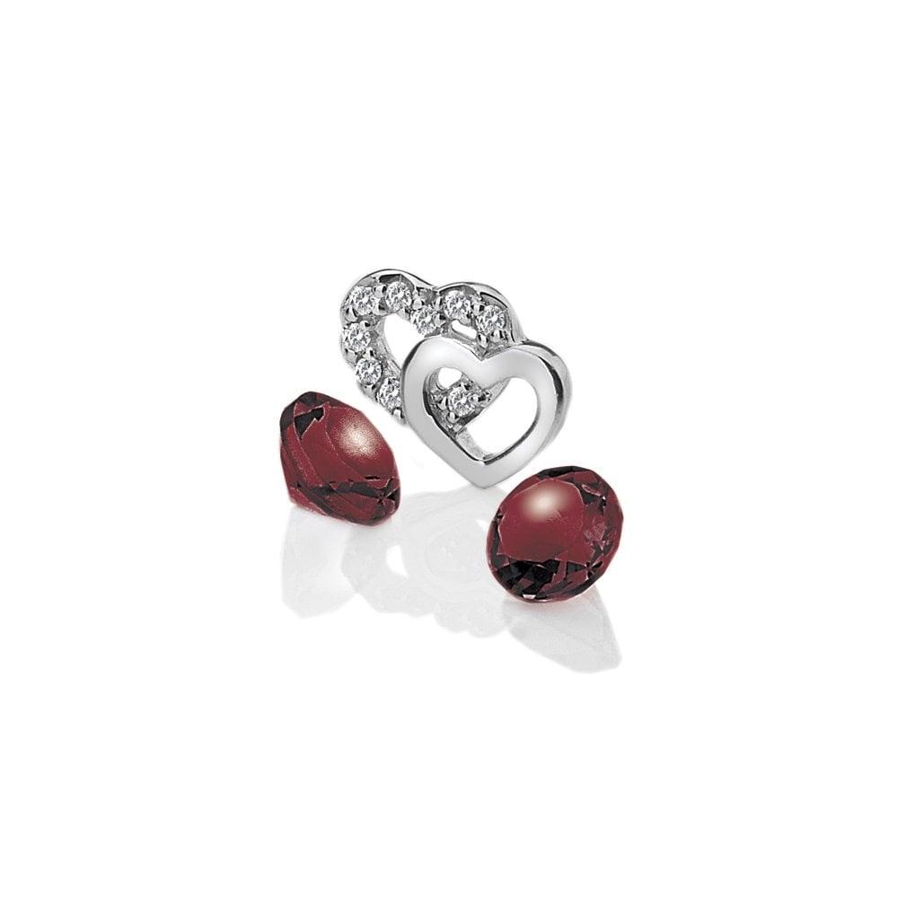 Anais Paris Sterling Silver Double Heart with Garnet Cabochons