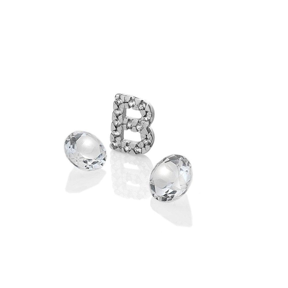 Anais Paris Sterling Silver Letter B with White Topaz Cabochons