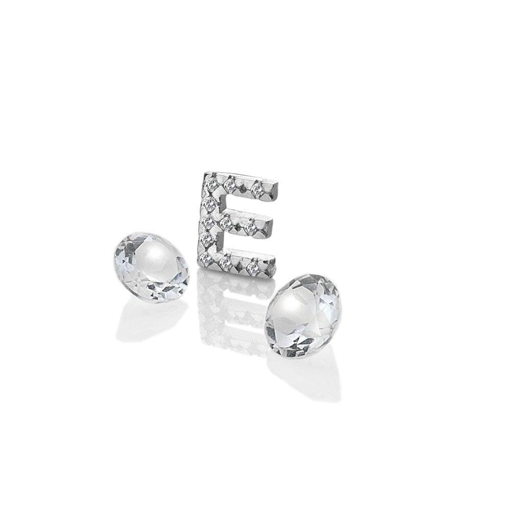 Anais Paris Sterling Silver Letter E with White Topaz Cabochons