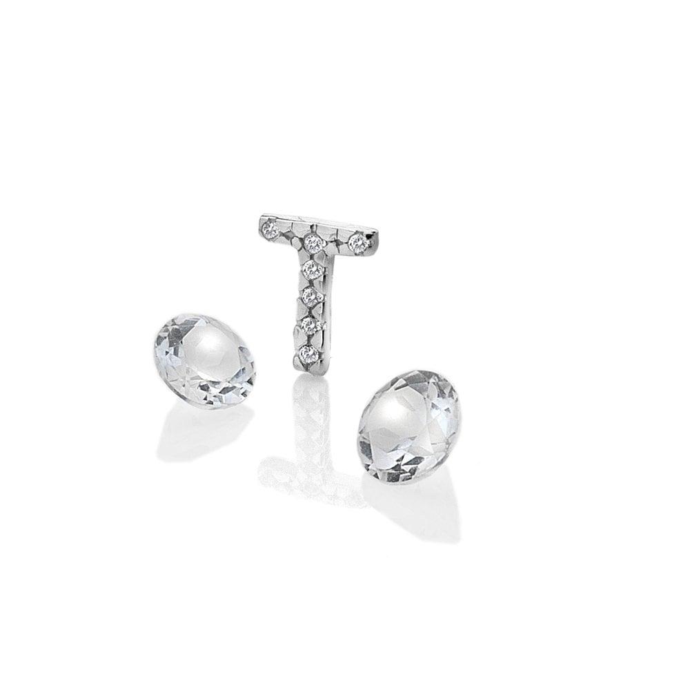 Anais Paris Sterling Silver Letter 'T & Apos; with White Topaz Cabo