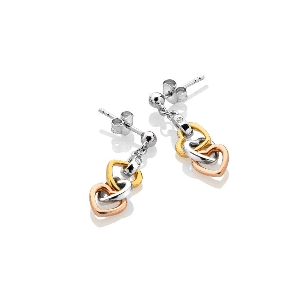Trio Triple Heart Earrings, Gold Plated