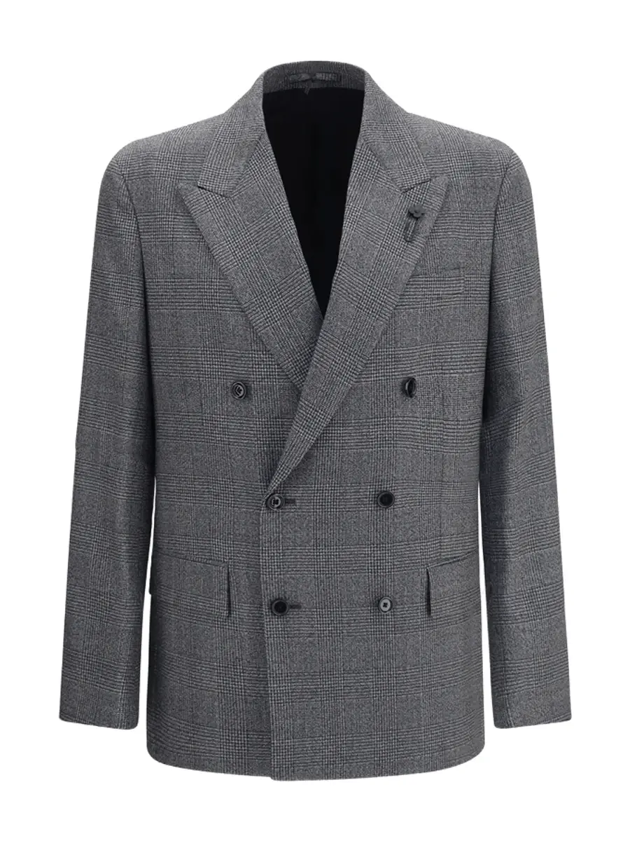 Double-Breasted Wool Blazer in Gray