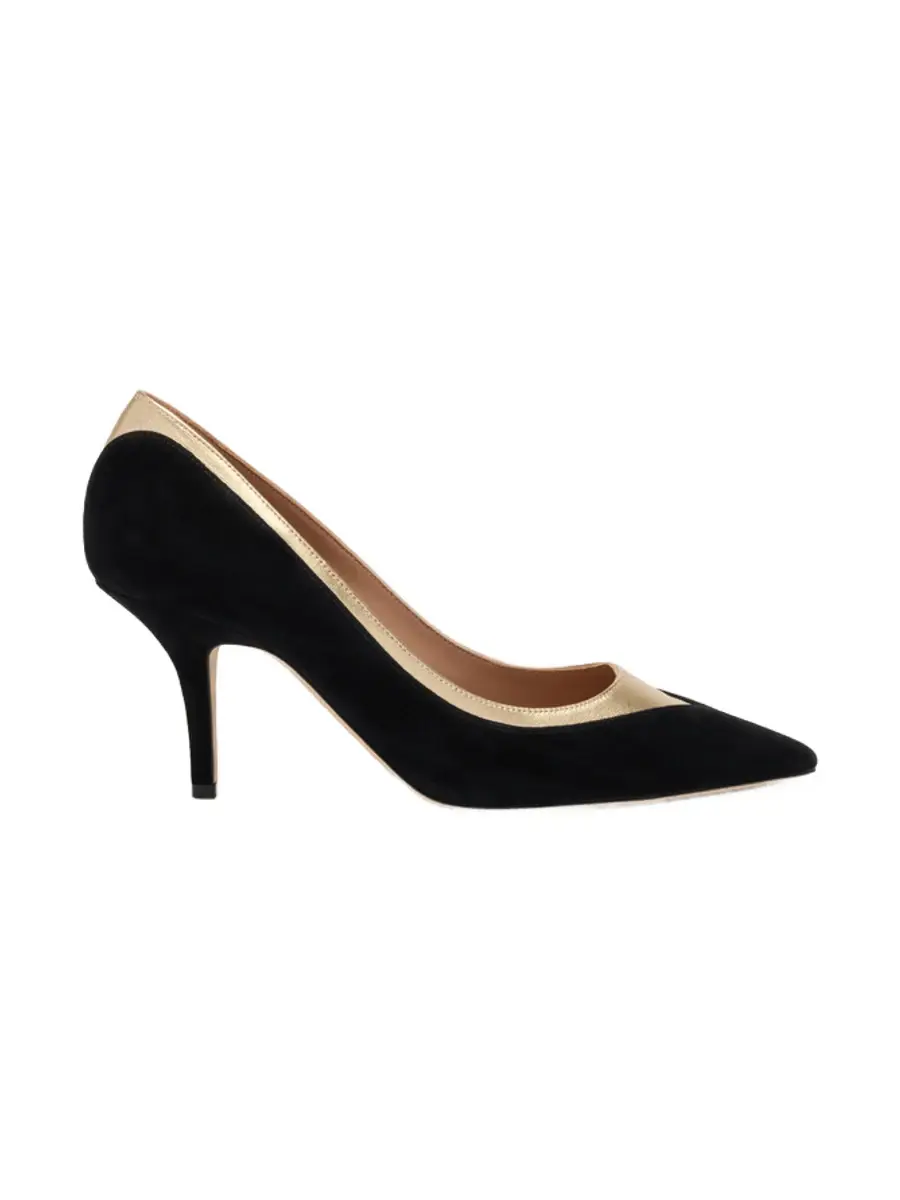 Emmanuelle Black and Gold Suede Pumps