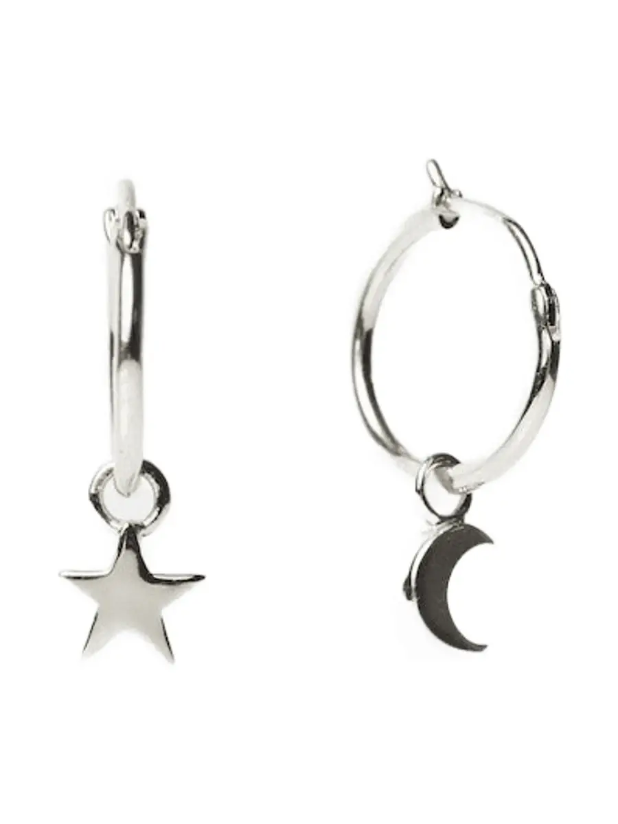 Moon and Star Charm Hoops