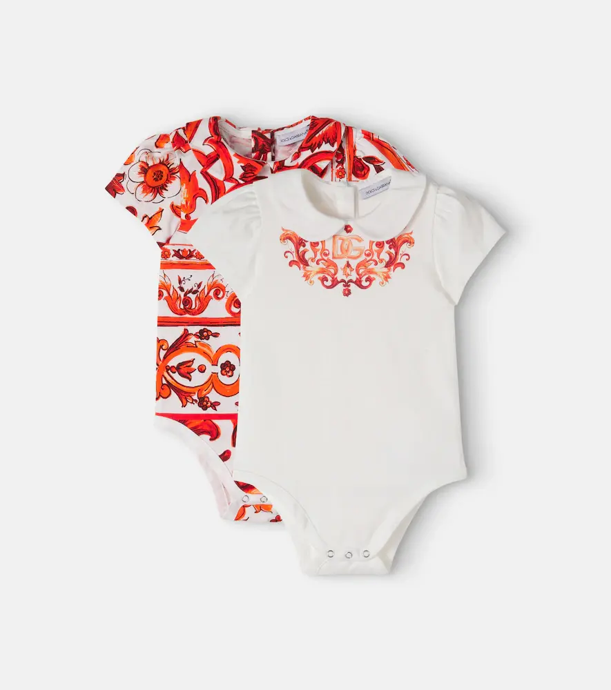 & Gabbana Kids Set of 2 Baby Majolica Cotton Bodysuit