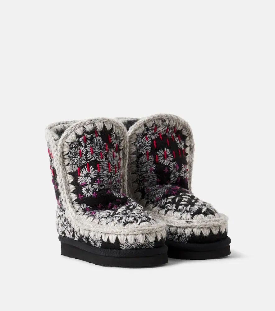 Mou Kids Embroidered Shearling-lined Ankle Boots