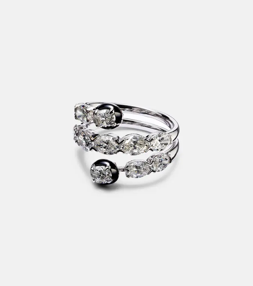 18kt White Gold and Enamel Ring with Diamonds