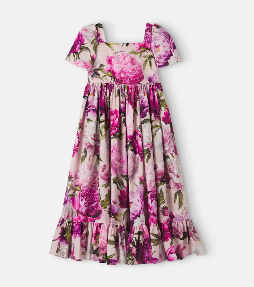 & Gabbana Kids Floral Cotton Poplin Dress