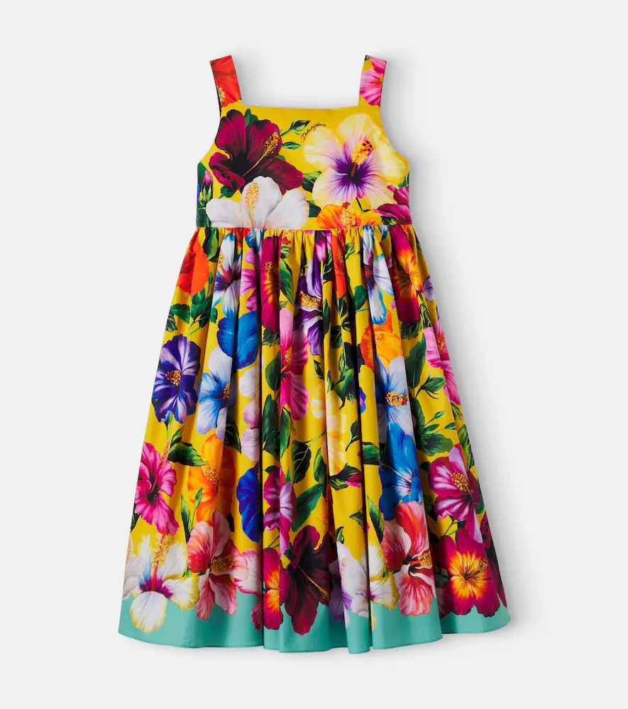 & Gabbana Kids Floral Pleated Cotton Dress