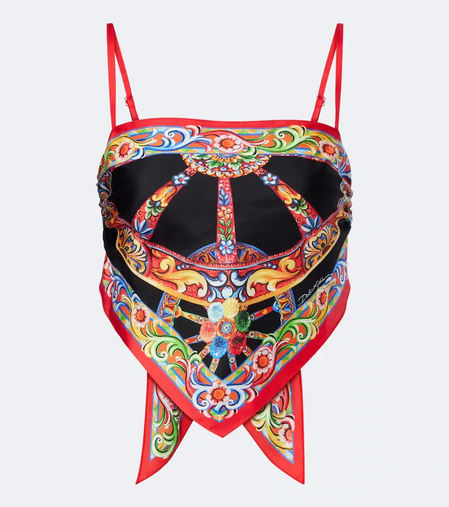 & Gabbana Carretto Silk Twill Crop Top