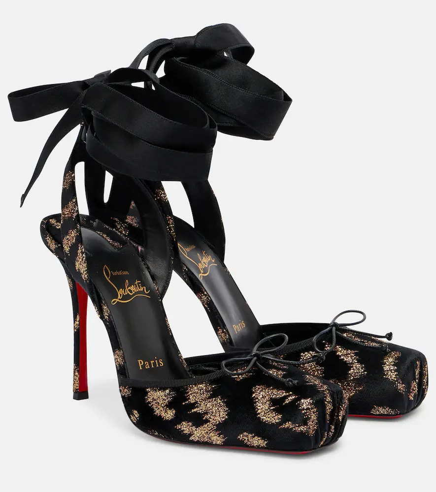 Christian Louboutin Cassia 100 Velvet and Lame Pumps