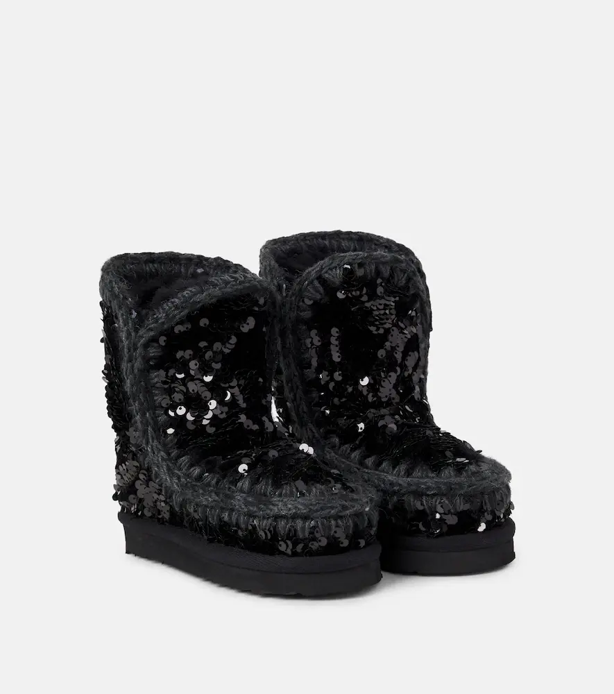 Mou Kids Embroidered Sequined Shearling-lined Boots