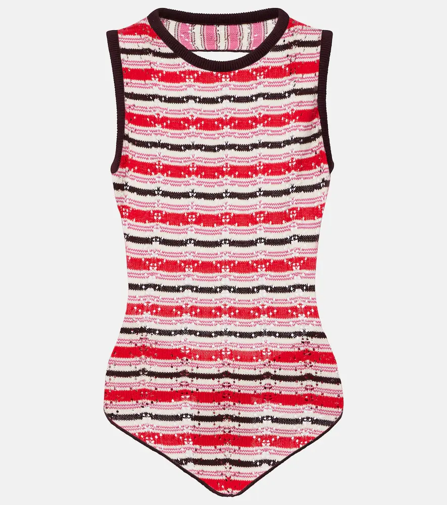 The Attico Striped Crochet Cotton Top