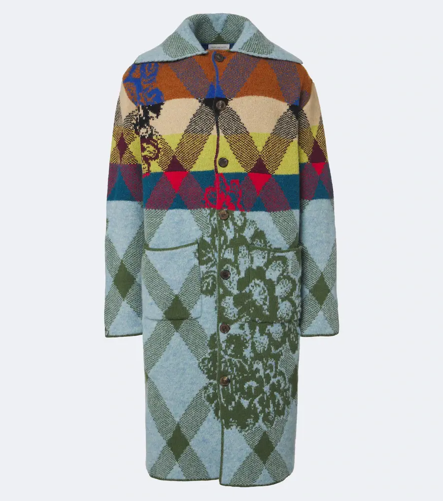 Dries van Noten Patchwork Wool and Alpaca-blend Long Cardigan