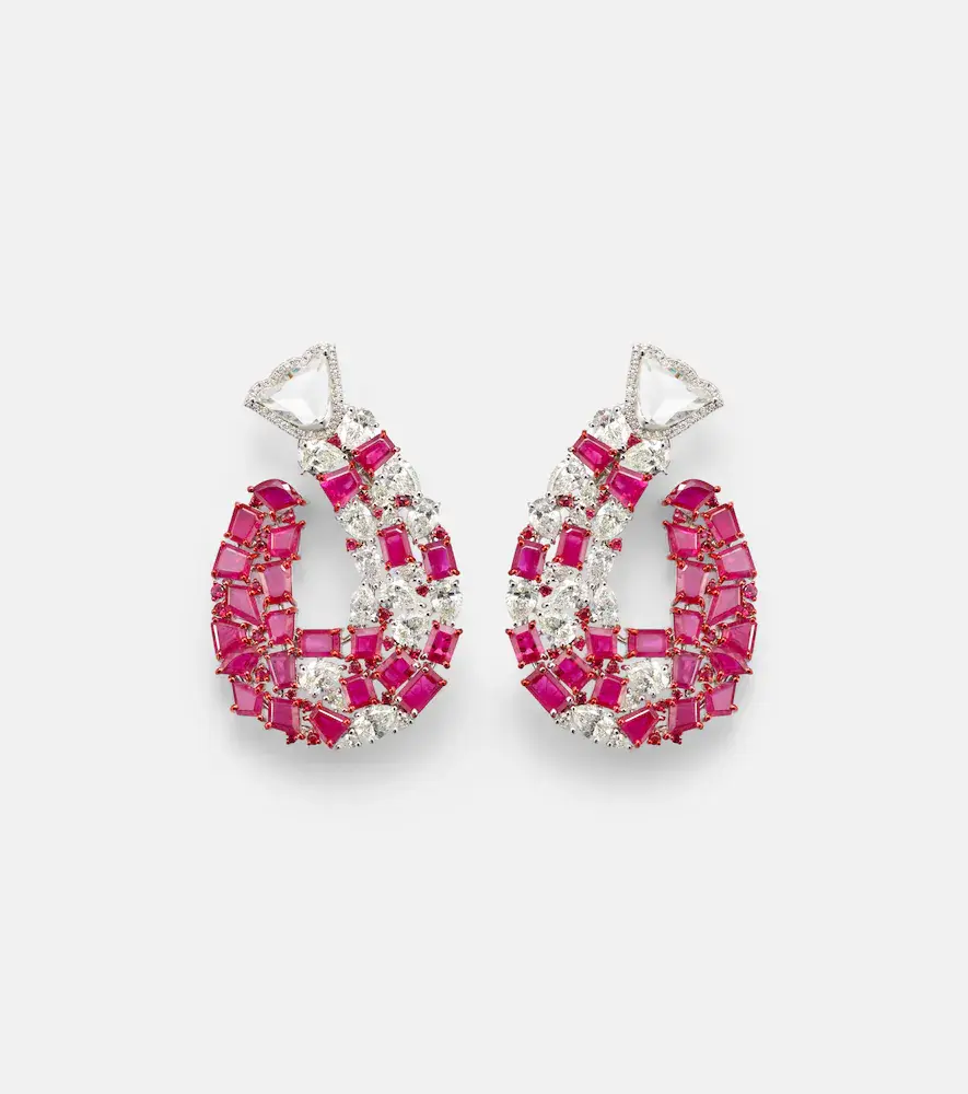 Red Tulip 18kt White Gold Earrings with Rubies and Diamonds
