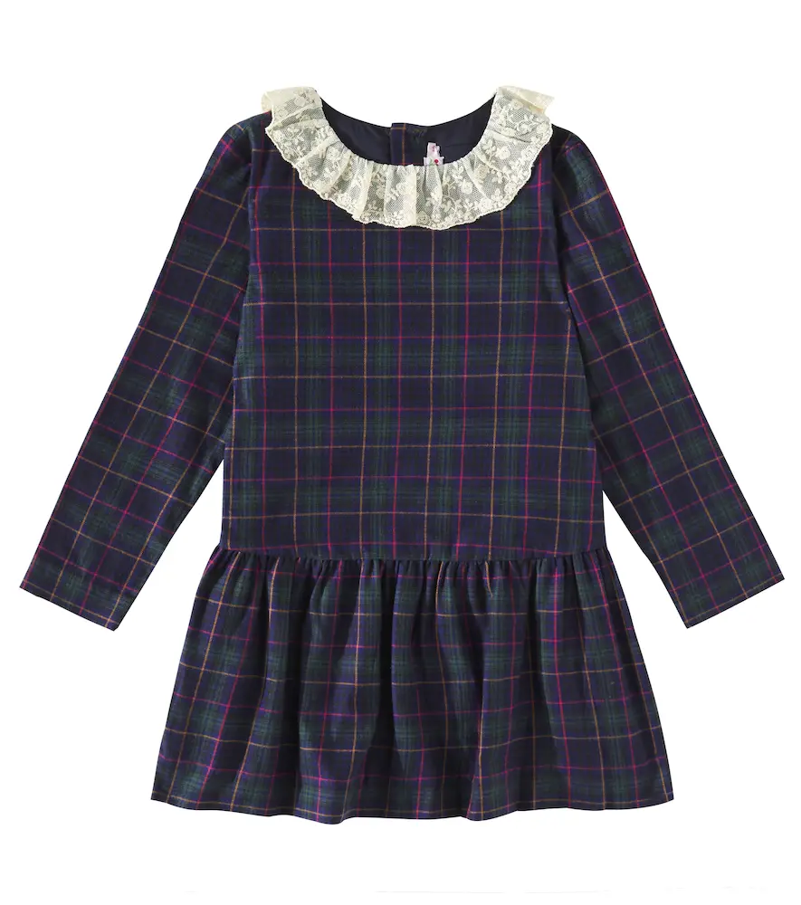 Mariela Lace-trimmed Plaid Cotton Dress