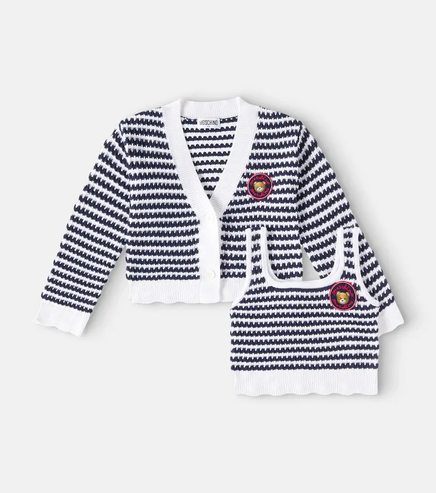 Moschino Kids Striped Cotton Top and Cardigan Set
