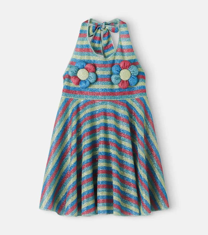 Oseree Kids Lumiere Floral-applique Striped Dress