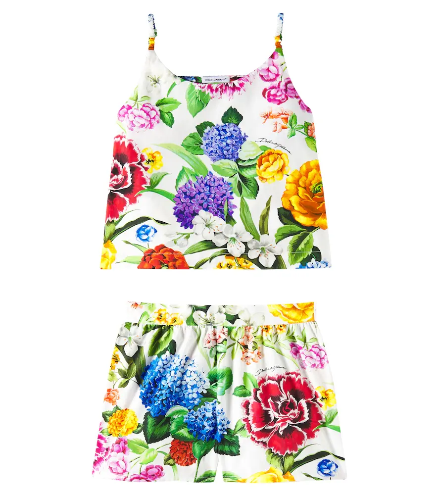 & Gabbana Kids Floral Cotton Shirt and Shorts Set