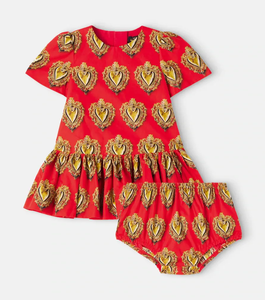 & Gabbana Kids Baby Printed Cotton Dress and Bloomers Set