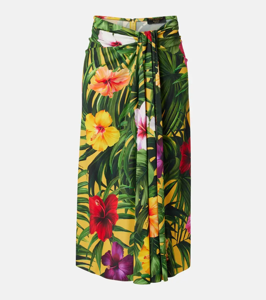 & Gabbana Draped Floral Midi Skirt