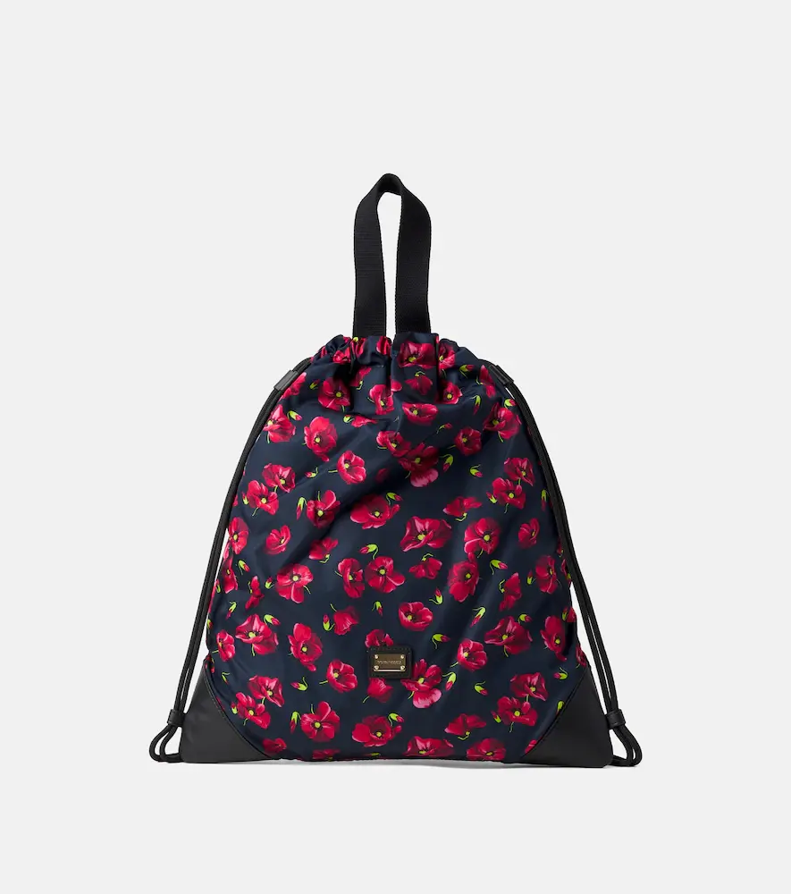 & Gabbana Kids Floral Leather-trimmed Backpack