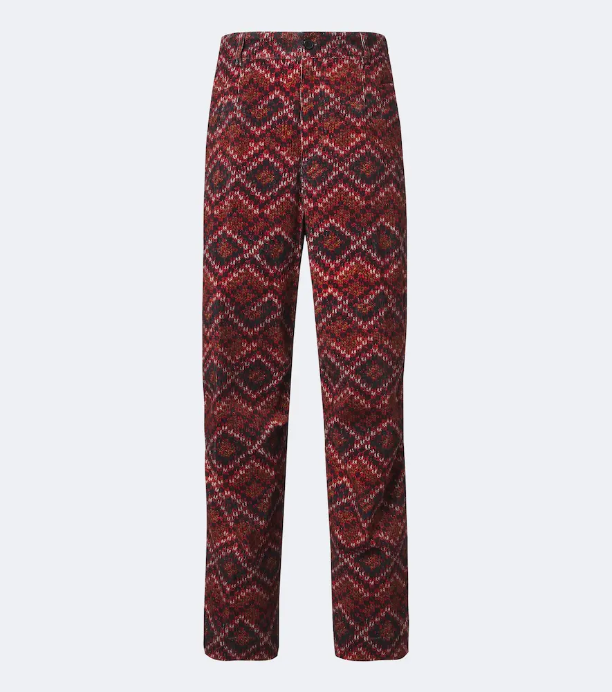 Dries van Noten Printed Cotton Corduroy Straight Pants