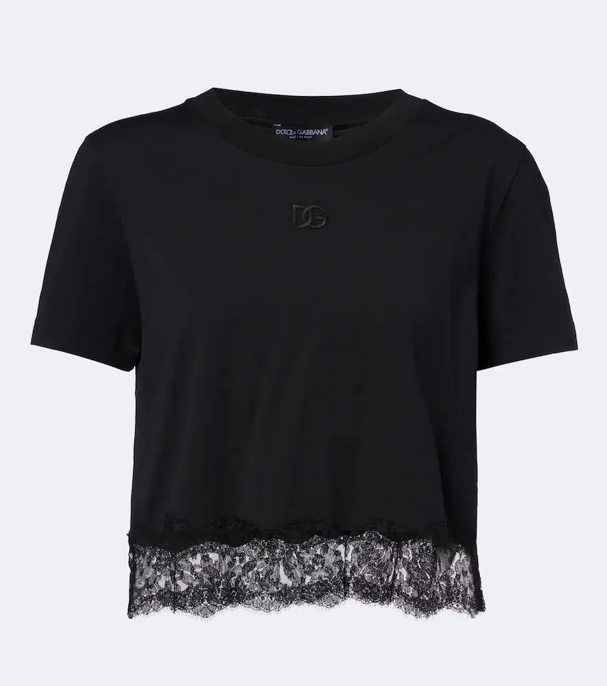 & Gabbana DG Lace-trimmed Cotton-blend T-shirt