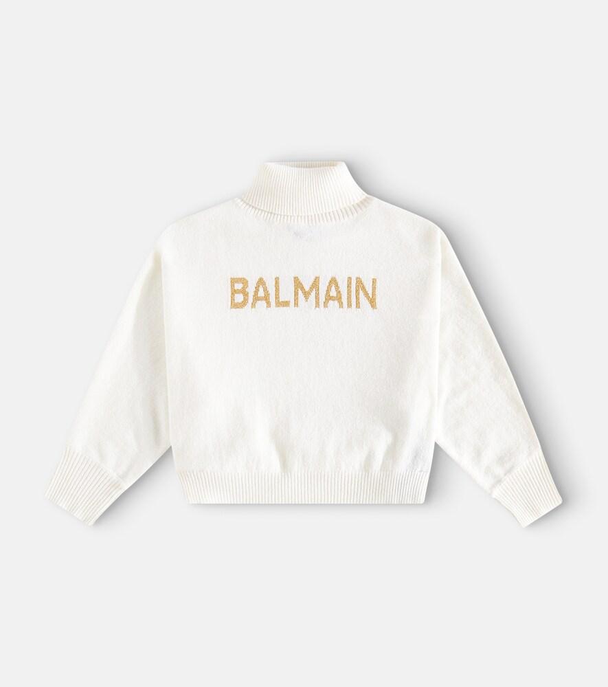Balmain Kids Logo Wool and Cashmere-blend Turtleneck Top