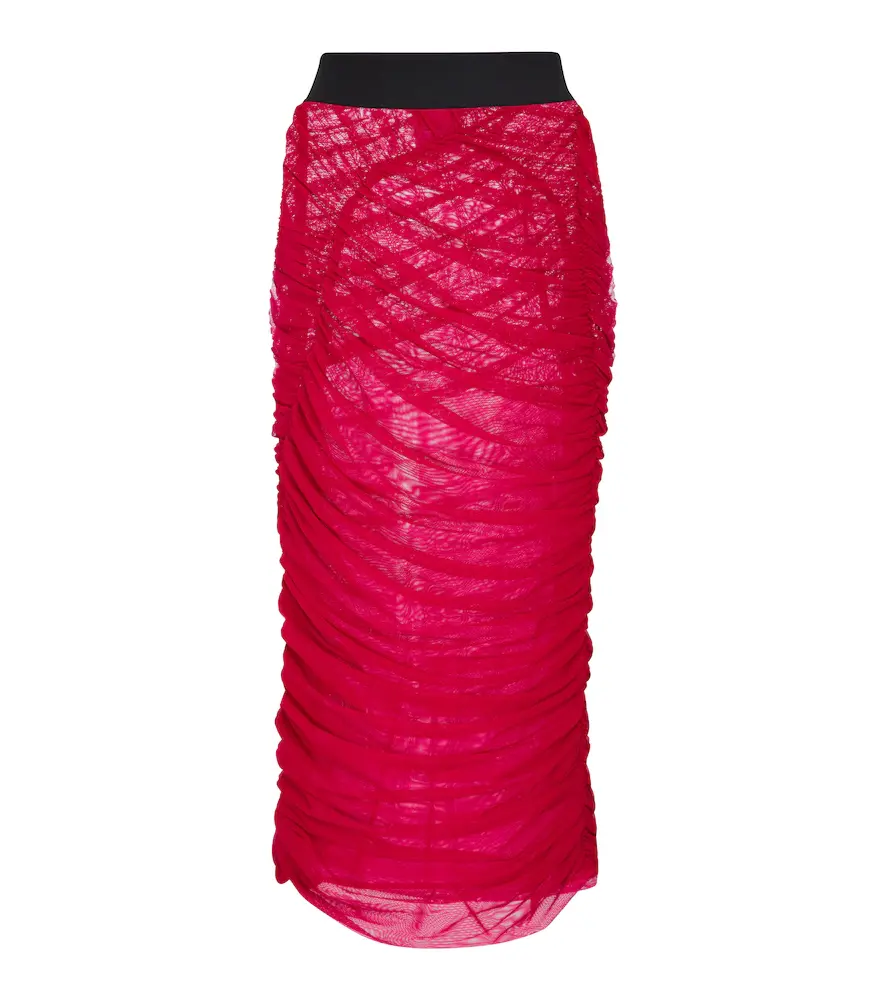 Dries van Noten Ruched Mesh Midi Skirt