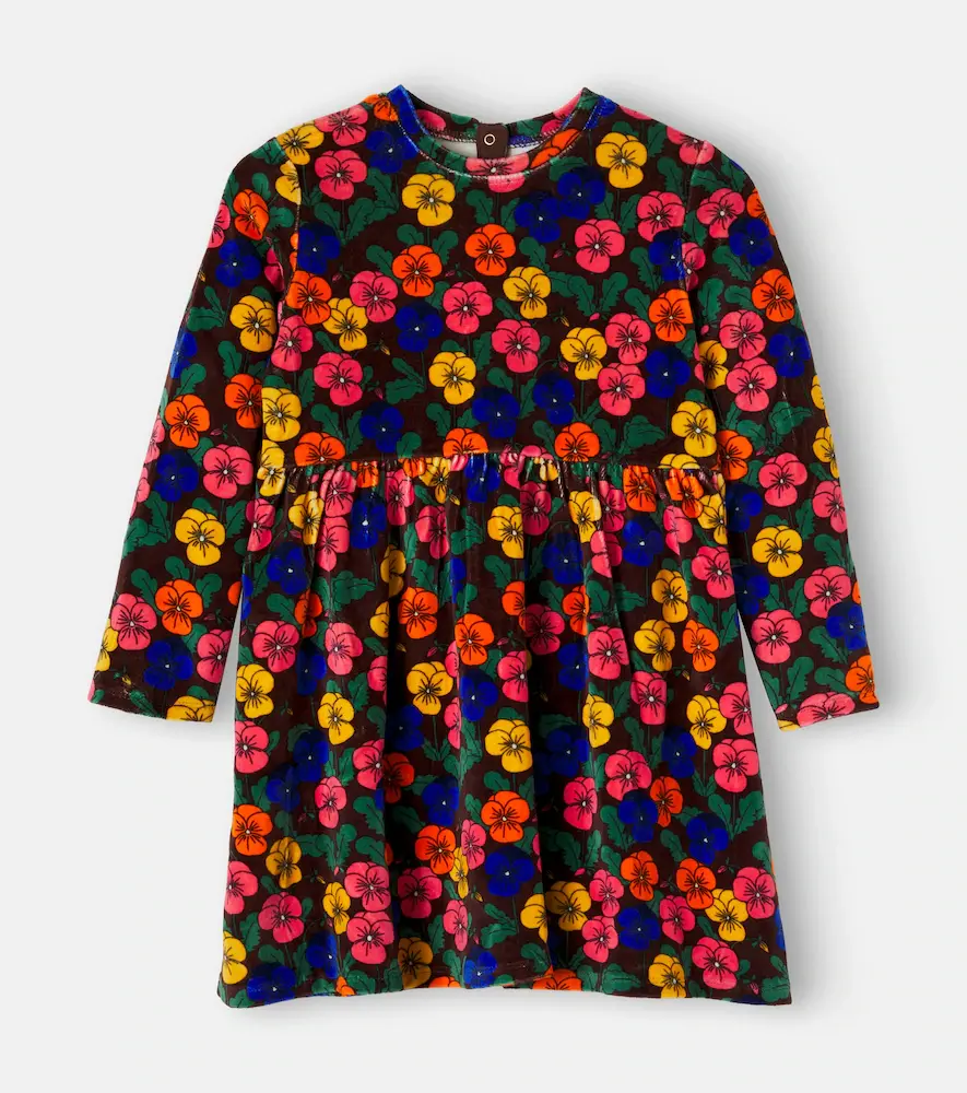 Mini Rodini Floral Cotton Velvet Dress
