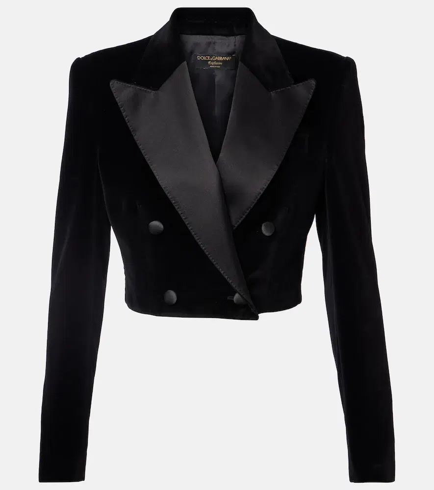 & Gabbana Cropped Cotton-blend Velvet Blazer