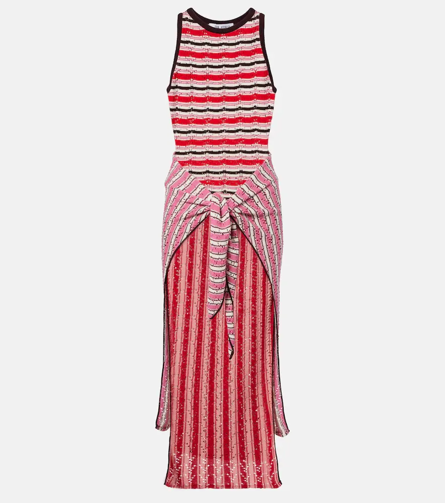 The Attico Striped Crochet Cotton Midi Dress
