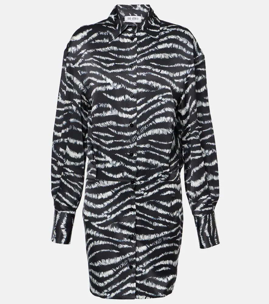 The Attico Silvye Zebra-print Satin Shirt Dress