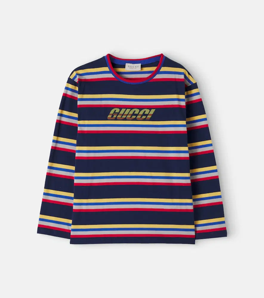 Gucci Kids Logo Striped Cotton T-shirt