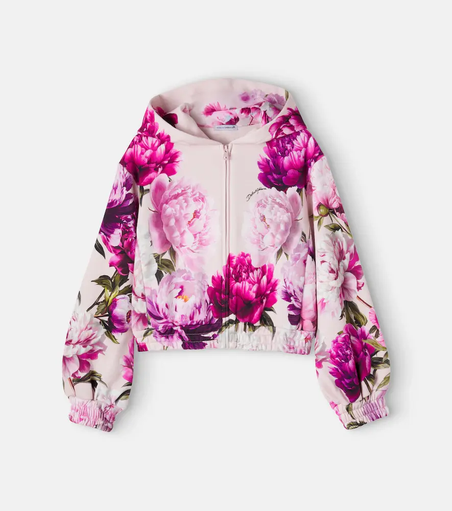 & Gabbana Kids Floral Cotton Jersey Hoodie