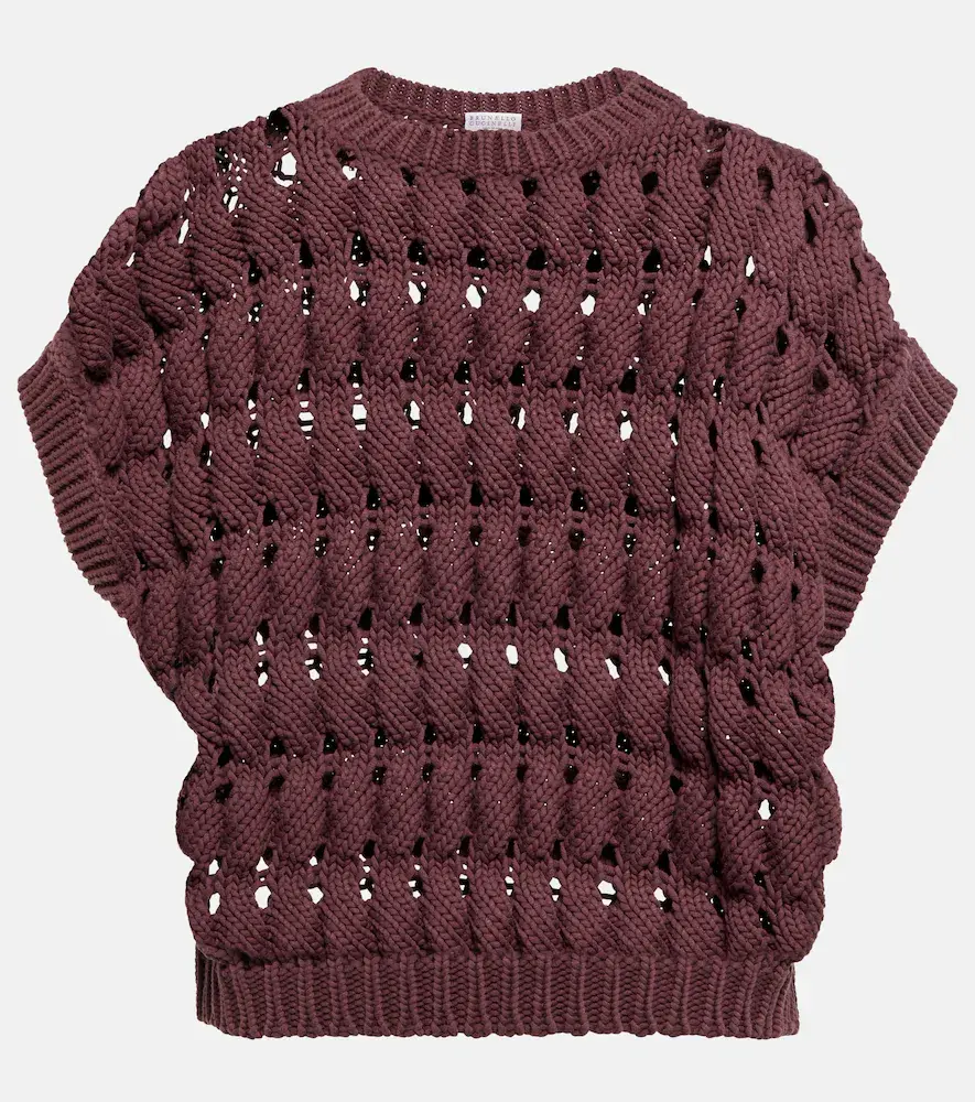 Brunello Cucinelli Open-work Cotton-blend Top
